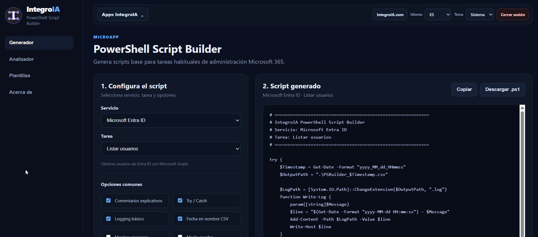 Generador de scripts PowerShell para Microsoft 365