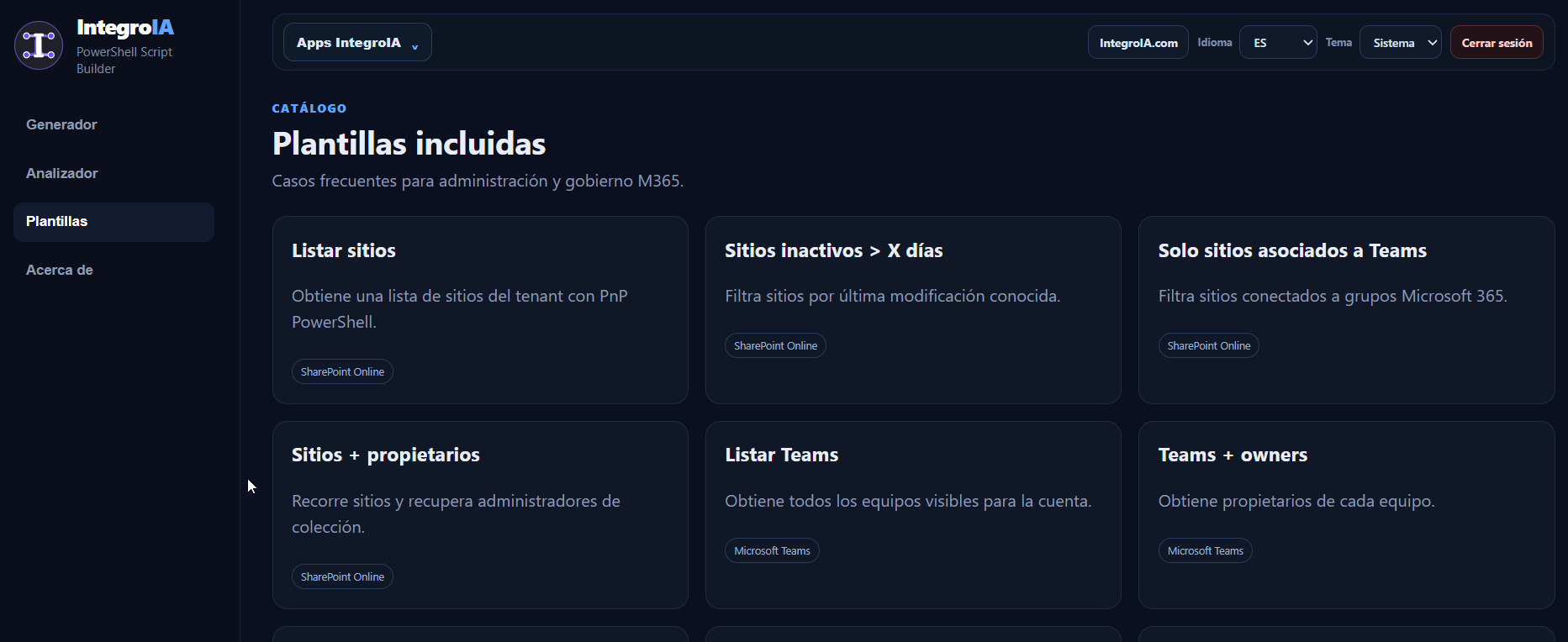 Plantillas de PowerShell para administración de Microsoft 365